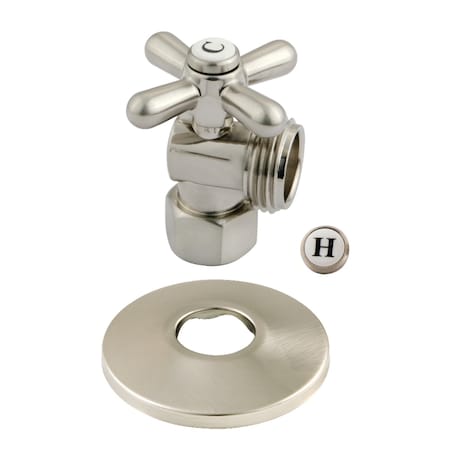 Kingston Brass 1/2" IPSx3/4" Hose Thread Quarter-Turn Angle Stop Valve W/Flange, Nickl CC13008XK